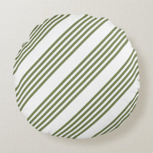 Coussins Ronds Motif vert olive et blanc cinq bandes