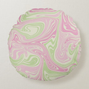 Coussins Ronds Motif vert rose tourbillonnant liquide
