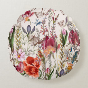 Coussins Ronds Motif vintage à fleurs avec assortiment de plante