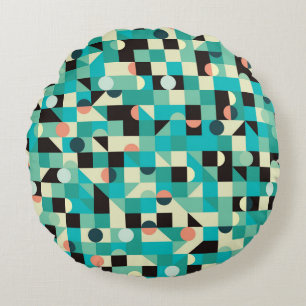 Coussins Ronds motif vintage avec triangles et cercles.