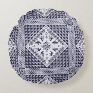 Coussins Ronds Motif vintage bleu et blanc Tatreez