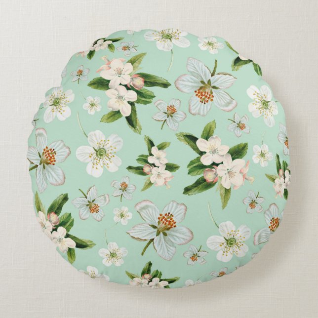 Coussins Ronds Motif vintage de fleurs de printemps (Devant)