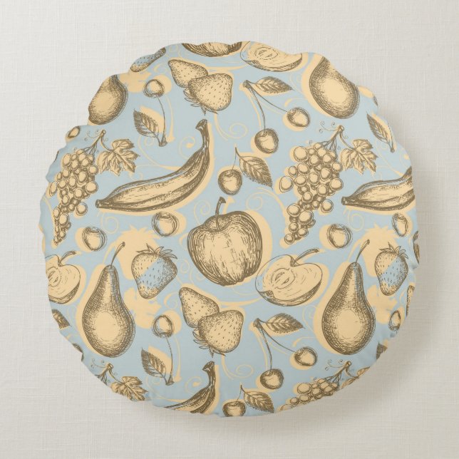 Coussins Ronds Motif vintage de fruits (Devant)