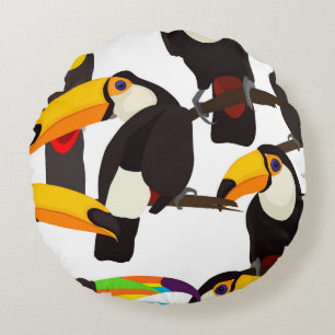 Coussins Ronds Motif Vintage des oiseaux tropicaux du Toucan