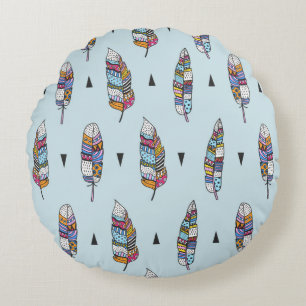 Coussins Ronds Motif vintage dessiné main de plume. Boho sans joi