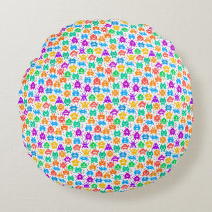 Coussins Ronds Motifs de monstres pixelisés colorés mignons
