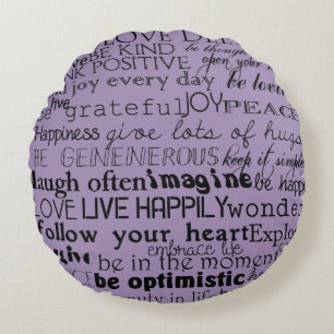Coussins Ronds Mots Inspirants Violet Noir