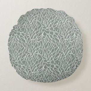 Coussins Ronds Mousse de sauge verte boho branches de corail nues