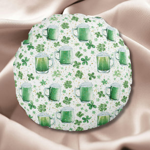 Coussins Ronds Mugs à bière verts élégants et trèfles blancs