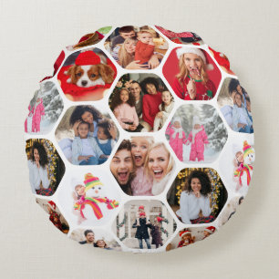 Coussins Ronds Multi Photo Collage Simple Moderne Hexagon Motif