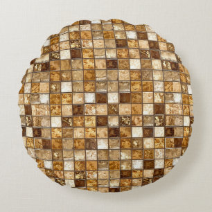 Coussins Ronds Mur de carrelage mosaïque marron et beige