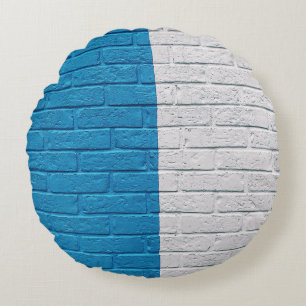Coussins Ronds Mur peint en bleu et blanc