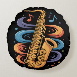 Coussins Ronds Musique de saxophone colorée Flux Instrument de ja