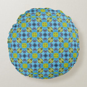 Coussins Ronds MVB Geo Sky Blue avec une touche de design jaune
