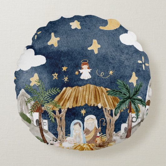 Coussins Ronds Nativité chrétienne de Noël (Devant)