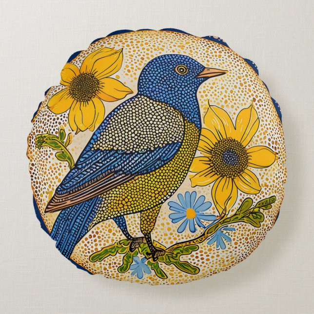 Coussins Ronds Nature Moderne Oiseau au Style Floral Motif  (Devant)