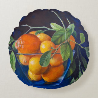 Coussins Ronds Nature morte aux citrons et branche d'orange