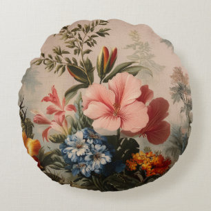 Coussins Ronds Nature morte florale vintage avec fleurs tropicale