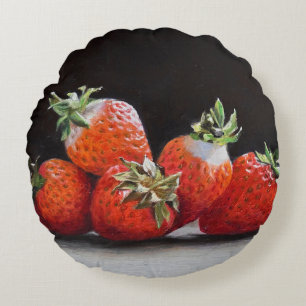 Coussins Ronds Nature morte réaliste aux fraises, peinture à l'hu