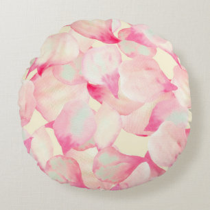 Coussins Ronds Nature rose Fleur. Aquarelle Noire Nature. Rouge