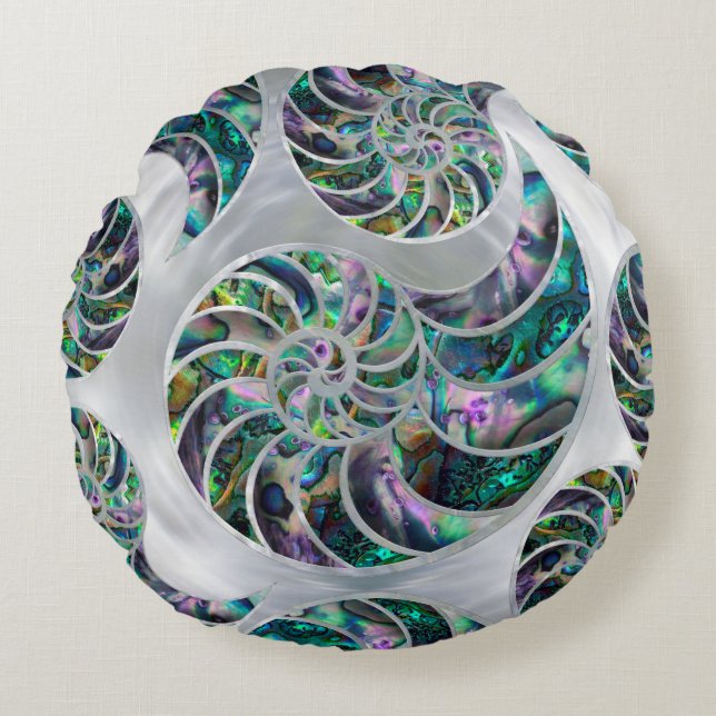 Coussins Ronds Nautilus Shell Abalone et Pearl (Devant)
