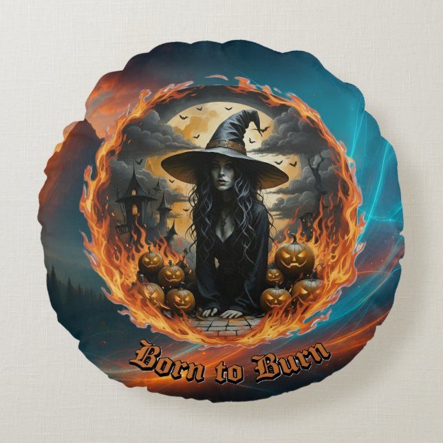 Coussins Ronds Né pour Burn Witch Throw Pillow (Devant)