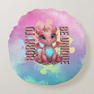 Coussins Ronds Né pour être unique – Dragon cœur bébé dragon mign