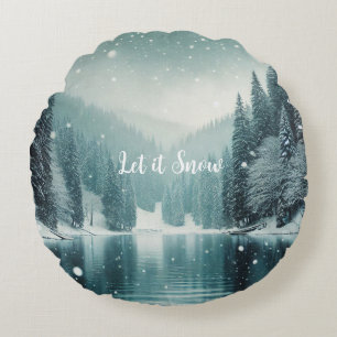 Coussins Ronds Neige sur le lac de montagne en hiver