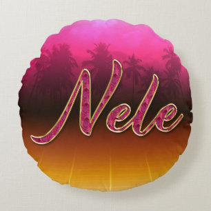 Coussins Ronds Nele prénom nom oreiller rose doré