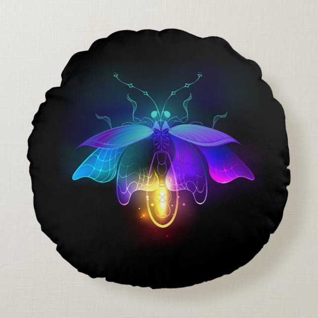 Coussins Ronds Neon Firefly sur noir (Devant)
