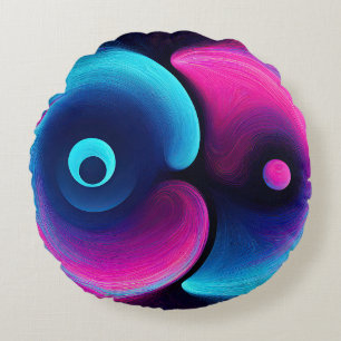 Coussins Ronds Neon Harmony : Une interprétation moderne de Yin Y