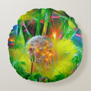 Coussins Ronds Neon Llow Dandelions dans Dream Garden