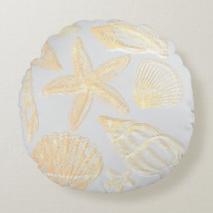 Coussins Ronds Neutre gris Tan Beige Seashell Shells Beach House