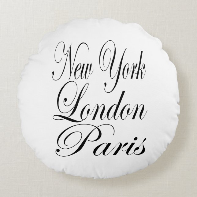 Coussins Ronds New York Londres Paris - Typographie Slogan (Devant)