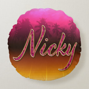 Coussins Ronds Nicky prénom Golden pink Oreillers