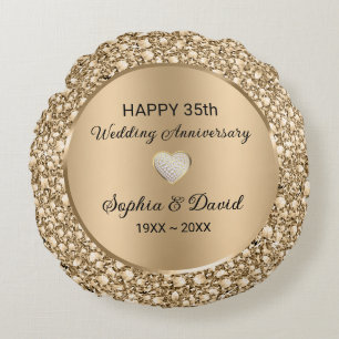 Coussins Ronds Noces de cuivre Diamants Anniversaire de mariage