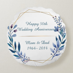 Coussins Ronds Noces de mariage 50 ans Floral et Or