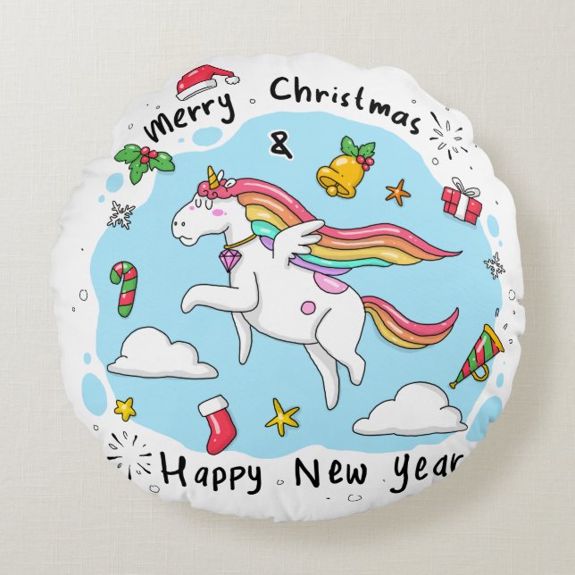 Coussins Ronds Noël à la licorne (Devant)