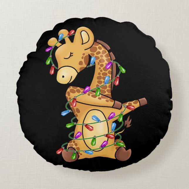 Coussins Ronds Noël cadeau de Noël Dabbing Giraffe (Devant)