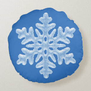 Coussins Ronds Noël congelé bleu frais glacial d'hiver de floco