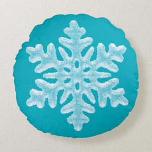 Coussins Ronds Noël congelé turquoise d'hiver de flocon de neig