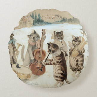 Coussins Ronds Noël de chat vintage illustré par Louis Wain