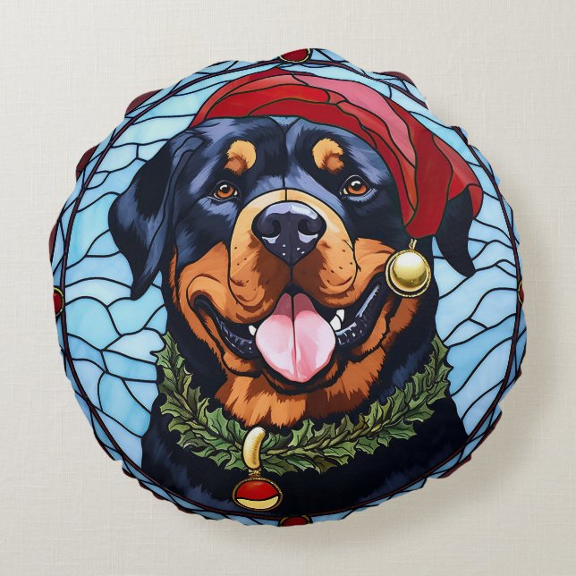Coussins Ronds Noel de verre tendu Rottweiler (Dos)