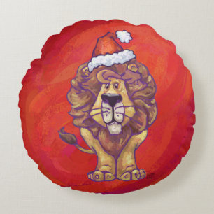 Coussins Ronds Noël du lion en rouge