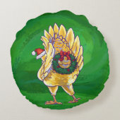 Coussins Ronds Noël Du Poulet Sur Rouge (Dos)