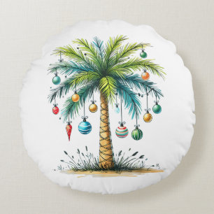 Coussins Ronds Noël en Décembre Noël Tropical de Plage Palmier
