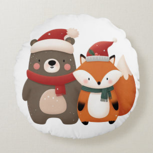 Coussins Ronds Noël/hiver Mignonne Ours et renard