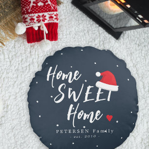 Coussins Ronds Noël maison douce maison chapeau de Père Noël nom