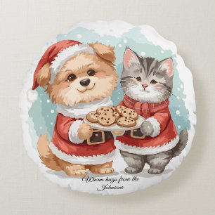 Coussins Ronds Noël personnalisé deux faces meilleurs amis chat c