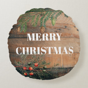 Coussins Ronds Noël Rustique Bois Joyeux Noël